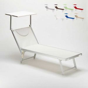 Beach and Garden Design Bain de Soleil transat Chaise longue lit de plage professionel aluminium SANTORINI | Blanc