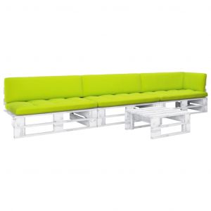 VidaXL Salon de jardin palette 4 pcs et coussins Pin impr&eacute;gn&eacute; de blanc Vert vif