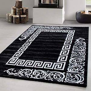 Carpetsale24 Tapis de Salon Design Méandres Noir 200x290 cm Moderne Tapis Moelleux