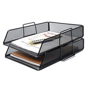 EXERZ Corbeilles à courrier 2 Pièces/Bannette de bureau superposable à mailles métalliques/organisateur multifonctionnel/support de fichier pour le bureau, l'école, l'étude