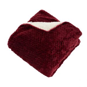 Plaid flanelle effet sherpa Lyno 170x130cm - rouge grenati