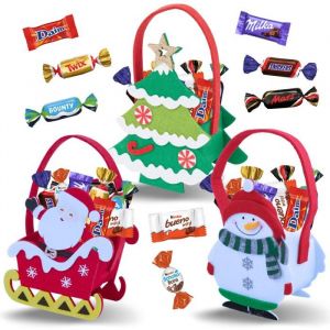 3 Paniers de Noël garnis de 20 Mini-Chocolats Célébrations, Milka, Kinder Schokobons et Mini Bueno, Daim | A Offrir à Noël