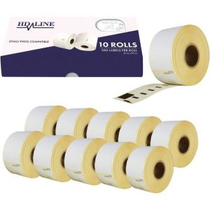 HD-Line Dymo 99012 Lot de 10 rouleaux de 2600 étiquettes autocollantes compatibles avec imprimantes Dymo Labelwriter & Seiko 89 x 36 mm
