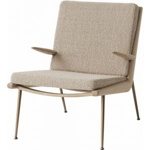 &tradition Fauteuil rembourr&eacute; Boomerang HM2 (1956) / Avec accoudoirs - Ch&ecirc;ne beige,ch&ecirc;ne,laiton en tissu