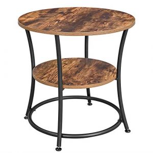 Songmics VASAGLE Petite Table d'appoint ronde, Table console, Bout de canapé, Table de chevet, 2 niveaux, pour salon, chambre, montage facile, cadre en acierl, style industriel, Marron Rustique et Noir LET56BX