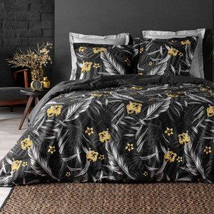 Housse de couette et deux taies coton (260 cm) Parador Noire