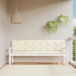 VidaXL Lot de 2 Coussins de Banc de Jardin, Revêtement de Banc avec Jeux de Cordes, Coussin d'Extérieur Imperméable, Blanc Crème Tissu Oxford
