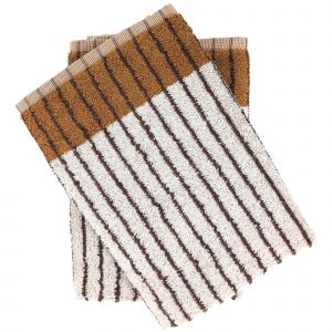Linnea Lot De 2 Torchons De Cuisine &Eacute;ponge Terra 50x50 Cm &Agrave; Rayures Marron Camel