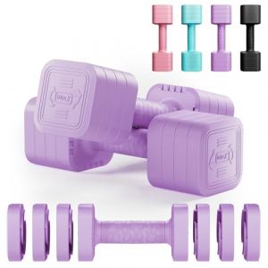 Dripex Lot de 2 Haltères Musculation Réglables 5 kg Poids Musculation 4 en 1 avec Poignée en Caoutchouc TPU - Violet