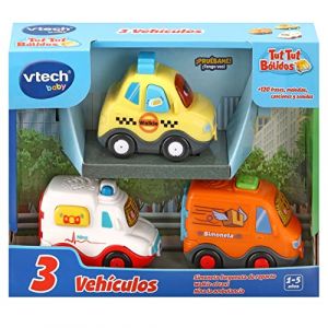 Vtech TutTut Bolides Pack de 3 Voitures avec Bouton Surprise, Walkie Le Taxi, Simonète la camionnette et Nina Ambulance, Version ESP