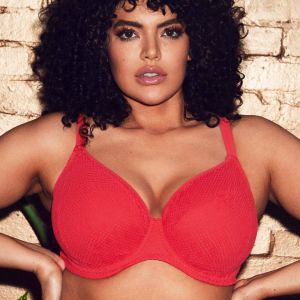 Haut de Maillot de Bain Plongeant Sans Armature Rouge