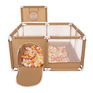 Image de Parc Bébé Avec 100 Balles Plastiques Aire De Jeu Pliable Basket, Beige : Jaune/Orange/Beige Pastel/Blanc - beige : jaune/orange/beige pastel/blanc