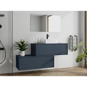 Meuble de salle de bain suspendu bleu nuit avec simple vasque et deux tiroirs - 94 cm - TEANA II