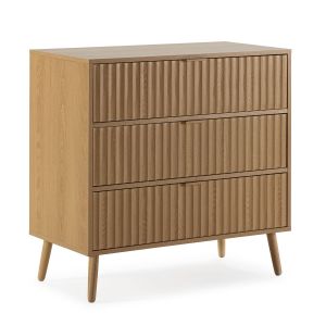 Commode de nuit Lluvia 3 tiroirs coloris chêne, largeur 80 cm - Chêne