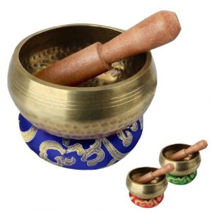 Kit de bol chantant tibétain avec coussin et maillet - Diam 10 cm - Bleu foncé - Vivezen