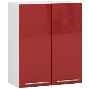 Image de Meuble de cuisine haut AKORD W60 OLIWIA modulable Blanc 60 cm 2 portes façade Rouge Brillante 2 étagères 60x30x72 cm