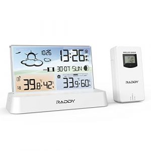 Raddy DT6 Station m&eacute;t&eacute;o sans Fil avec horloge radio-pilot&eacute;e DCF, &eacute;cran couleur num&eacute;rique pour, thermom&egrave;tre hygrom&egrave;tre, station m&eacute;t&eacute;o pour la maison avec pr&eacute;visions m&eacute;t&eacute;o et barom&egrave;tre