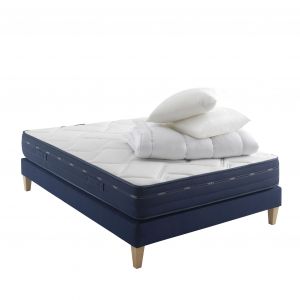 Someo Ensemble matelas ressorts et mémoire de forme, sommier, pieds, couette et oreiller Rêve 500 140x190 - Blanc