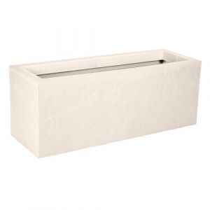 Eda Plastiques Jardini&egrave;re Volcania'Up 57 L - D&eacute;cor Imitation Pierre - Simple Paroi - Zone de R&eacute;tention d'eau - 79,5 x 29,5 x 29,5 cm - Beige Calcaire
