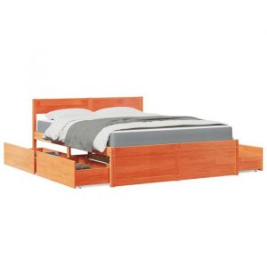VidaXL Lit avec tiroirs/matelas cire marron 160x200 cm bois massif pin, meuble de chambre &agrave; coucher, lit en bois, lit avec tiroir, sommier