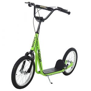 Homcom Trottinette patinette pour Enfants à partir de 5 Ans Grands pneus en Caoutchouc Guidon réglable poignée Frein et béquille Acier Charge Max. 100 Kg Vert