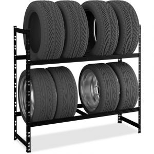 Relaxdays Rangement pour 8 pneus, m&eacute;tallique, charge max. de chaque &eacute;tag&egrave;re : 150 kg, HxLxP : 100 x 110 x 35 cm, noir