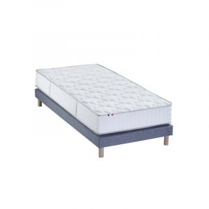 Ensemble Matelas Ressorts + Mémoire de forme ODYSSEE + Sommier Made in France Dimensions 90 x 190 cm, Sommier Bleu denim