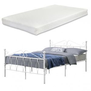 En Casa Cadre de Lit Double Apolda en Métal Matelas 140x200 cm Blanc Mat [en casa][neu haus]