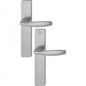 Hoppe Béquille double sur plaque carrée 195 mm New York porte 38-47 mm bec-de-cane alu aspect inox