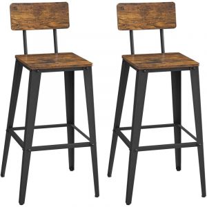 Tabourets bar industriel lot de 2 effet bois marron rustique et noir