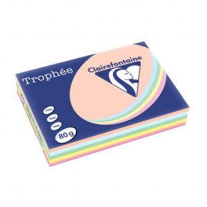 Clairefontaine 1703C - Ramette de 500 feuilles de papier Trophée assorti pastel (saumon, bleu, vert, canari, rose), A4, 80 g/m²