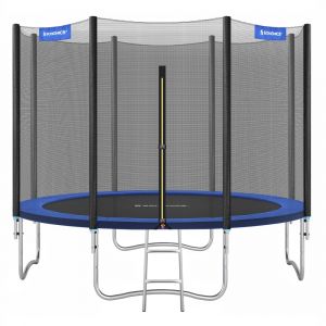Songmics Trampoline Extérieur,Avec Échelle, Filet De Protection, Poteaux Recouverts, Diamètre 305cm, Noir Et Bleu