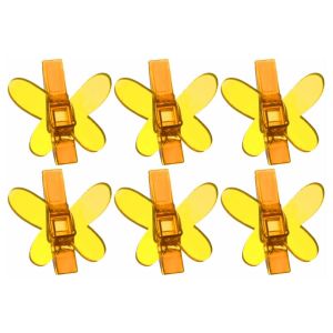 Ruedelafete Sachet de 6 Papillons plastique sur pince, translucide Jaune
