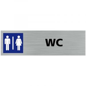 Image de Signaletique.biz France - Pictogramme wc mixtes (Q0393). Signalisation Porte - 170 x 50 mm - Autocollant souple ou plaque alu brossé 2mm. - Adhésif