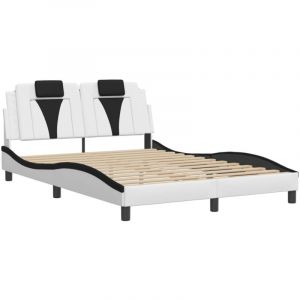VidaXL Cadre de Lit avec Lumi&egrave;res LED, Lit Rembourr&eacute; avec Coussin, Lit Double, Lit Adulte Chambre, Moderne, Blanc Noir 140x190 cm Similicuir