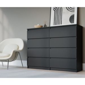 Commode 8 Tiroirs, Noir, 120 X 39 X 79 Cm