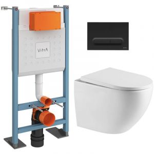 vitra Pack WC Bâti autoportant V-Fix Core + WC SAT sans bride + Abattant SoftClose + Plaque noire mat (VFTFFUSIONTQ6)