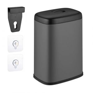 Relaxdays Poubelle de Salle de Bain, Cuisine, Montage Mural, 5L, à Suspendre ou Coller, Seau intérieur, Grise