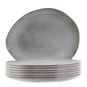 Set de 6 assiettes plates galet en céramique au grés du temps gris (27.5x23cm) - GALET