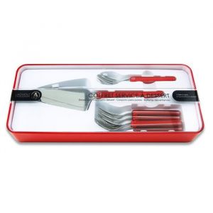 Laguiole EVOLUTION Coffret de 7 pieces service a Dessert manche rouge EVOLUTION Coffret de 6 fourchettes a dessert + 1 pelle a tarte - manche rouge Acidulé - Acier inoxydable - Manche ABS bi-injection avec logo