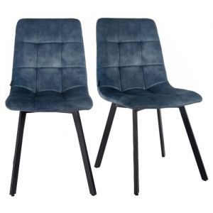 Meubletmoi - Lot de 2 chaises en velours bleu avec pieds en m&eacute;tal noir - nami 2