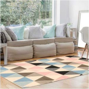 Unamourdetapis 60x110 - UN AMOUR DE TAPIS - Petit Tapis Entr&eacute;e Interieur - Tapis Moderne pour Salon Design Carreaux de Ciment Bleu 60x110 Cr&egrave;me