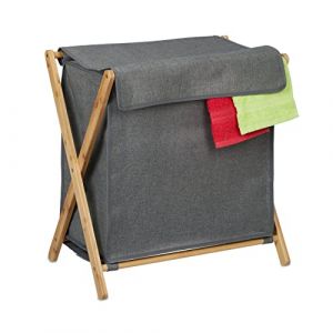 Relaxdays Panier à linge pliable, avec couvercle, bambou et tissu, h x l x p : env. 57 x 55 x 35 cm, gris et nature