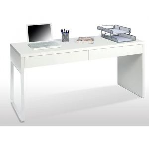 Pegane Bureau réversible avec 2 tiroirs coloris Blanc Artic - Longueur 138 cm x Profondeur 50 cm x Hauteur 75 cm