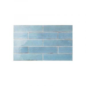 Tribeca watercolour - Carrelage style ancien nuanc&eacute;e 6x24,6 cm bleu claire pastel brillant