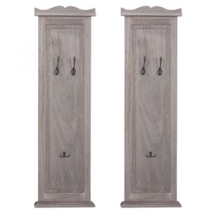 D&eacute;coshop26 Lot de 2 porte-manteaux mural panneau avec 3 crochets 109 x 28 x 4 cm en bois gris-marron vieilli 040007419