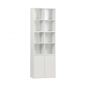 Sweeek - Etagère, bibliothèque modulable décor bois blanc 3 éléments - 2 portes 8 niches l 70 x p 35 x h 210cm - Kompo