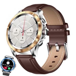 Montre Connectée Femme Homme Ronde Hybride Lunette Appel Double Bleutooh à Micro istant Vocal T rmomètre Integrée Doré Argent