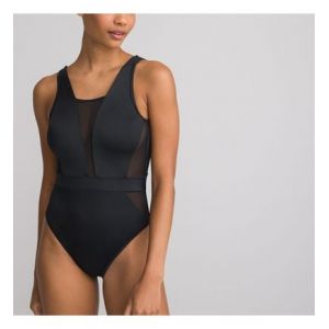 Maillot de bain 1 pièce, empiècements en tulle