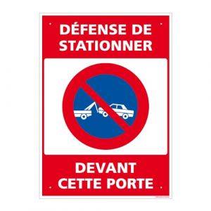 Panneau de signalisation prépercé PVC ou ALU rectangulaire + kit de fixation - Défense de stationner devant cette porte - ALU 2 mm - 150 x 210 mm